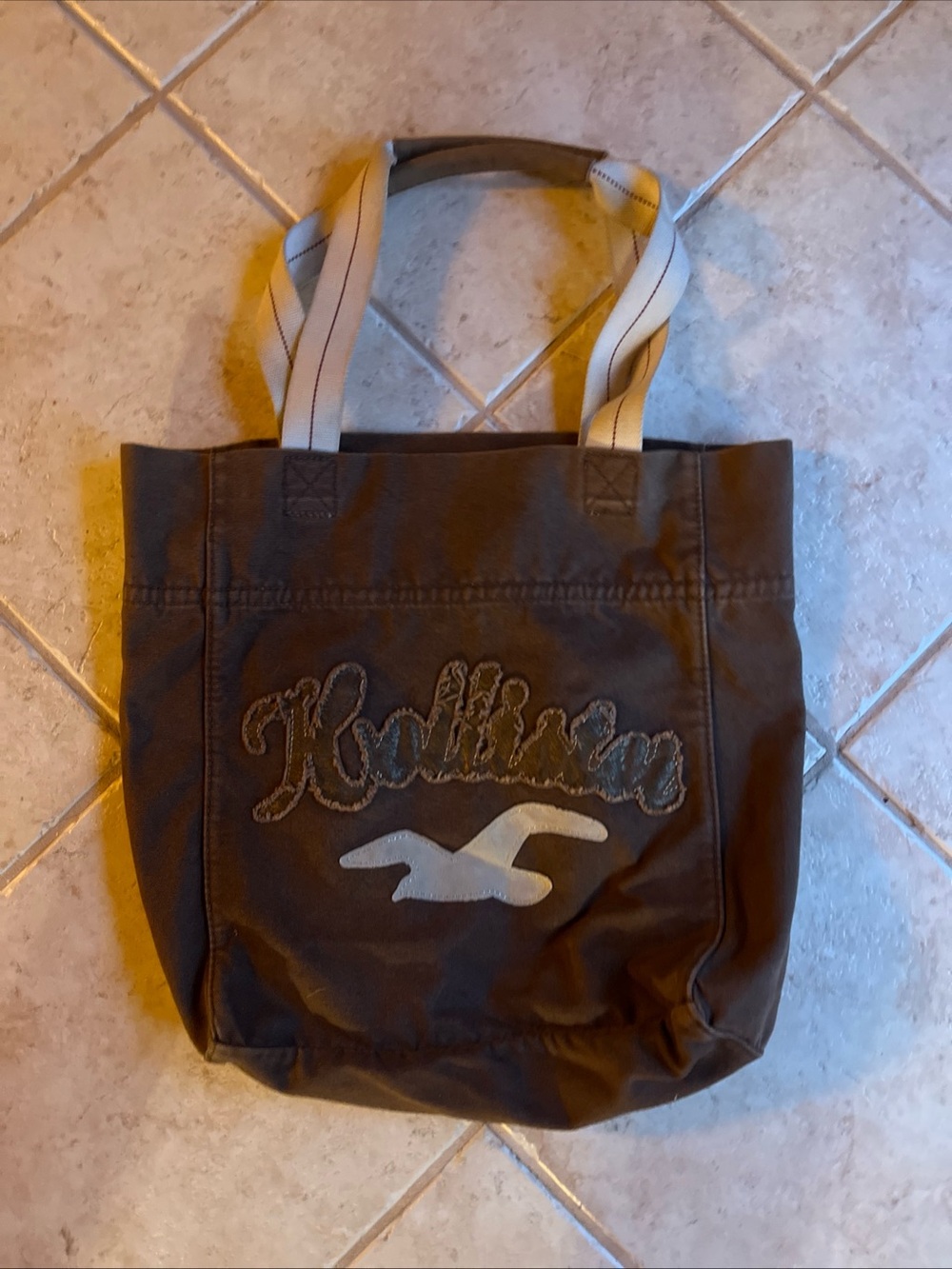 vintage y2k Hollister Chocolate brown canvas tote with logo 15âL x 13âW